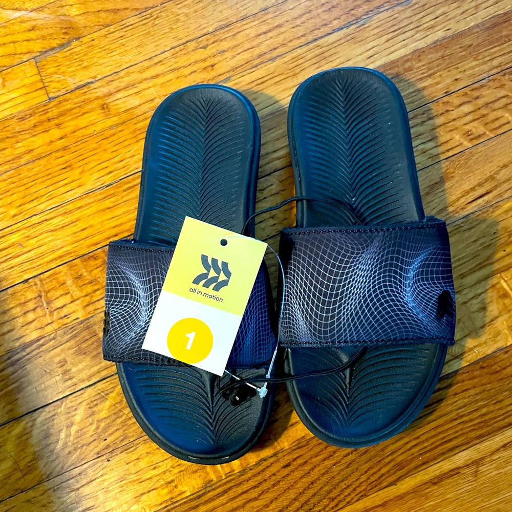 2 pairs 1 price NIB All In Motion Cypress Black Logo Slide Sandals